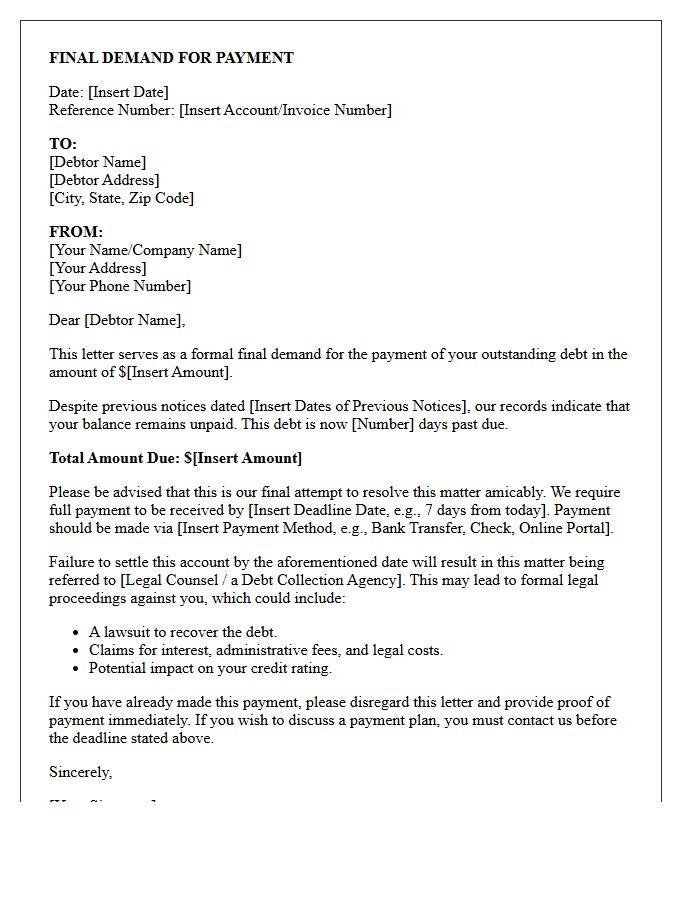 Final Debt Collection Demand Letter Before Legal Action