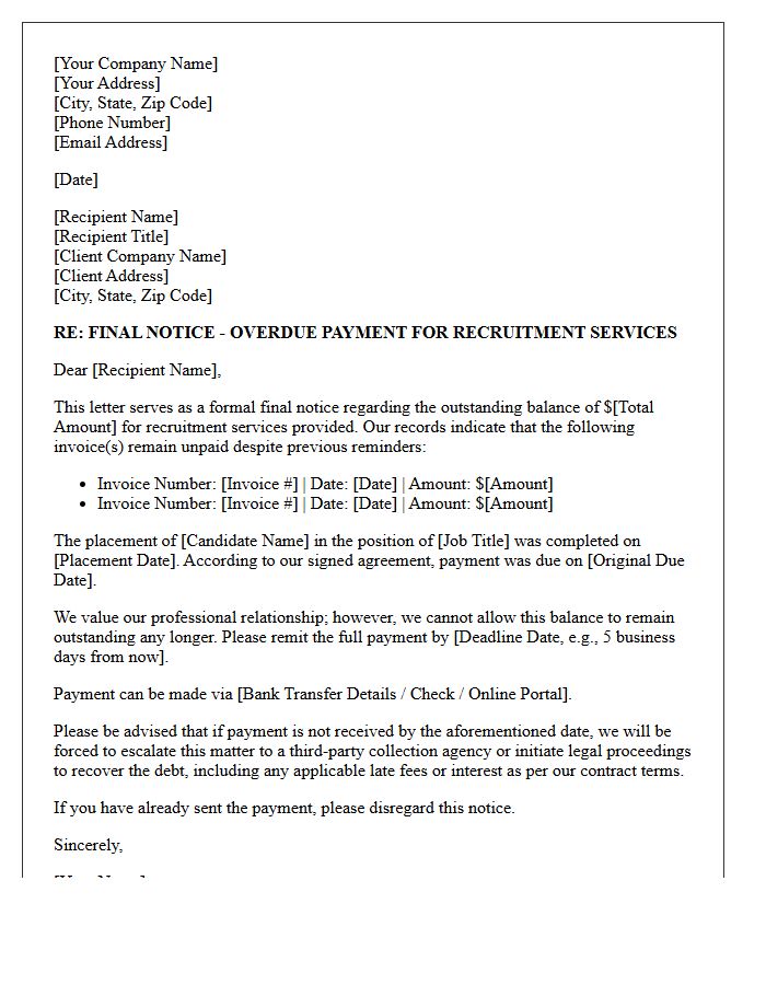 Final Notice Letter for Unpaid Recruitment Services