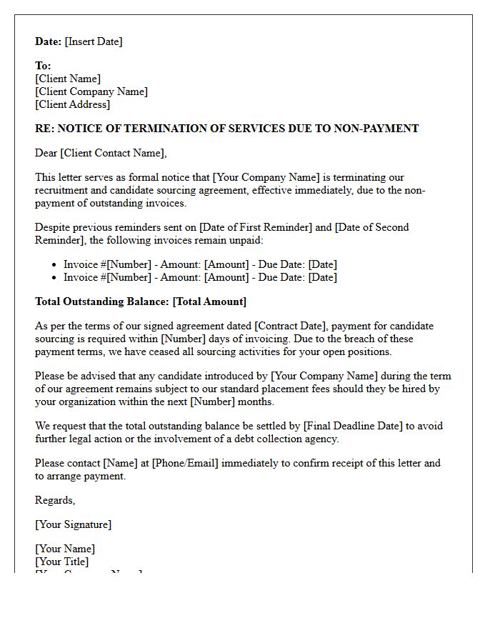 Formal Termination Letter for Unpaid Candidate Sourcing Fees