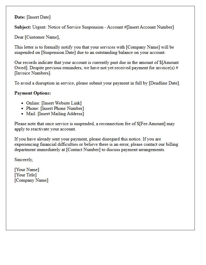 Notice of Service Suspension Letter Due to Non-Payment
