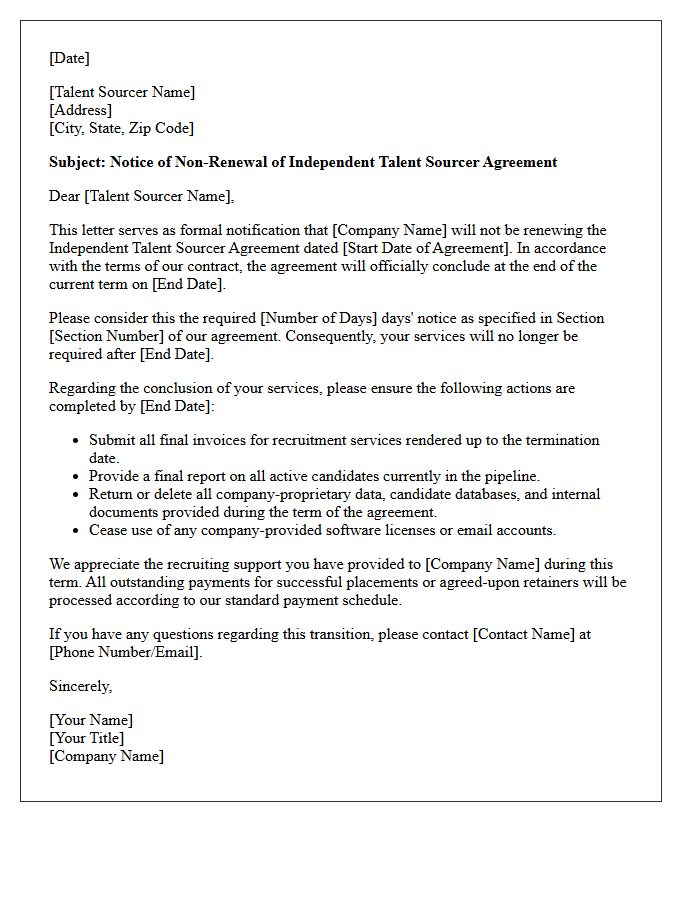 End of Term Termination Letter for Independent Talent Sourcer Agreement