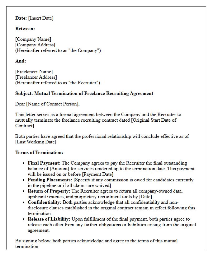 Mutual Agreement Termination Letter for Freelance Recruiter Contract