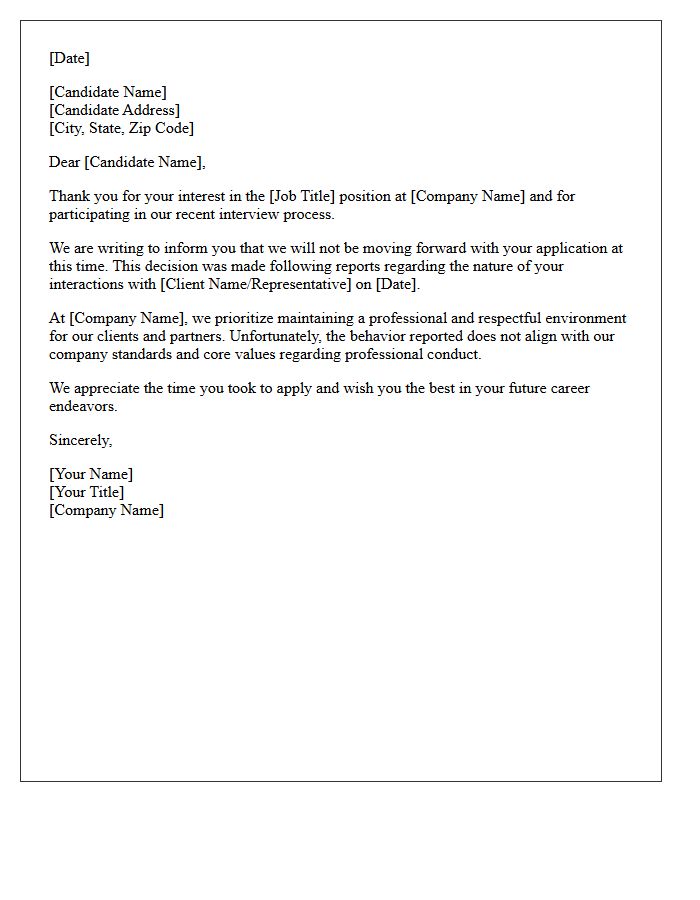 Candidate Disqualification Letter for Unprofessional Client Interaction