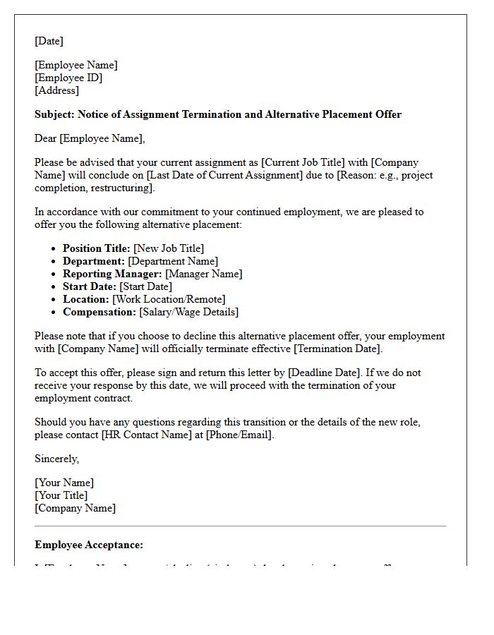 Alternative Placement Offer Assignment Termination Letter