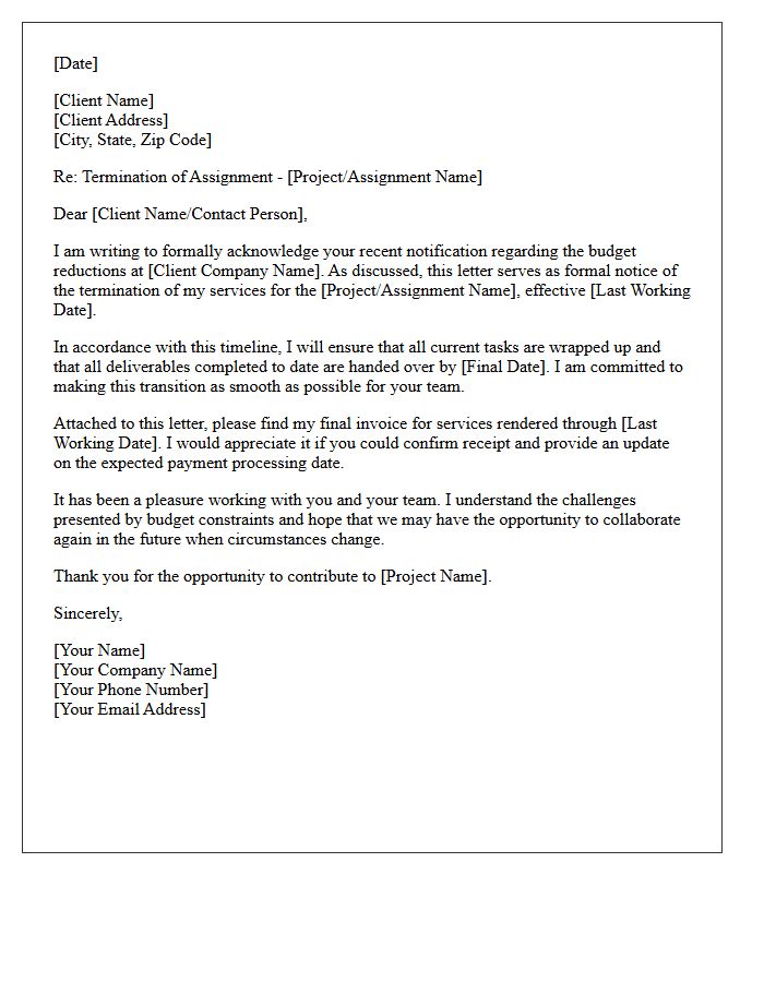 Client Budget Reduction Assignment Termination Letter