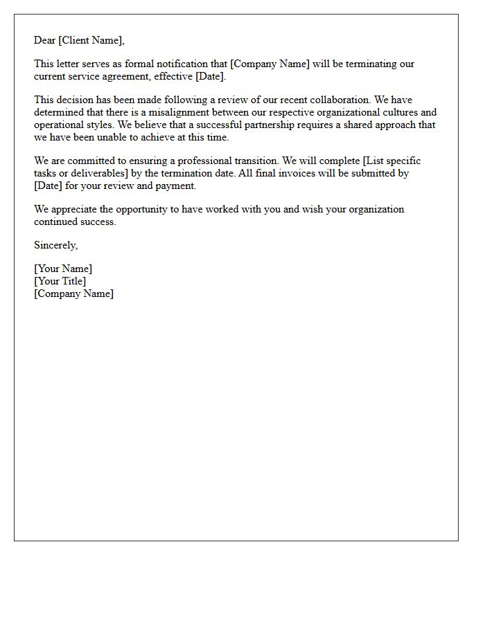 Client Culture Fit Assignment Termination Letter