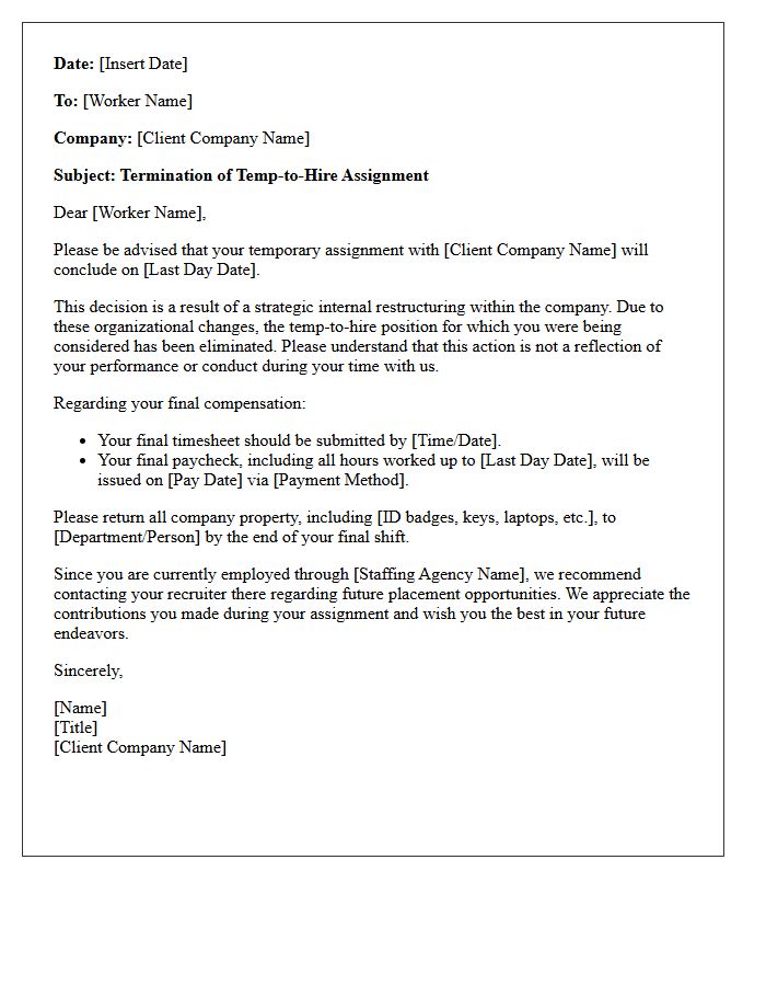 Client Restructuring Temp-to-Hire Termination Letter