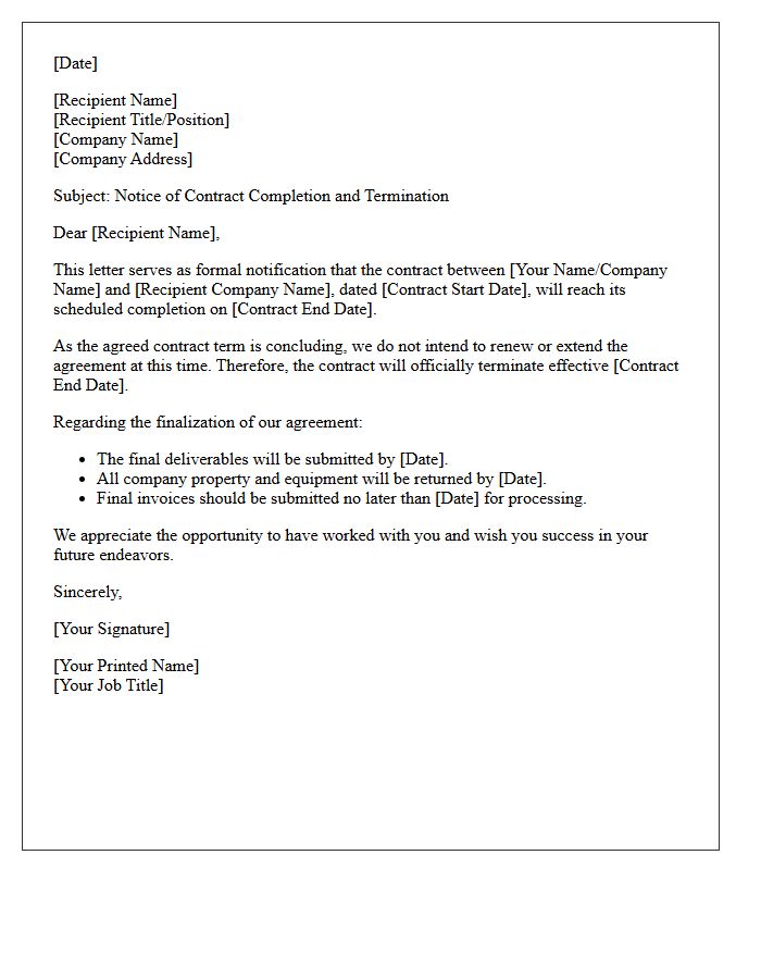 Completion of Contract Term Termination Letter