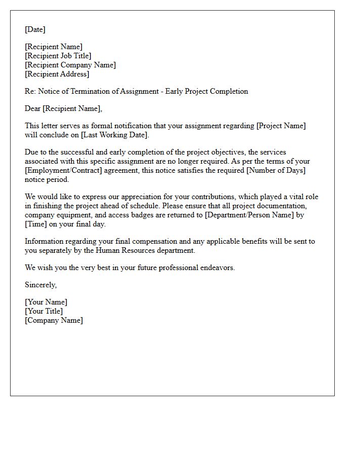 Early Project Completion Assignment Termination Letter