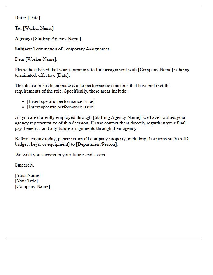 Poor Performance Temp-to-Hire Termination Letter