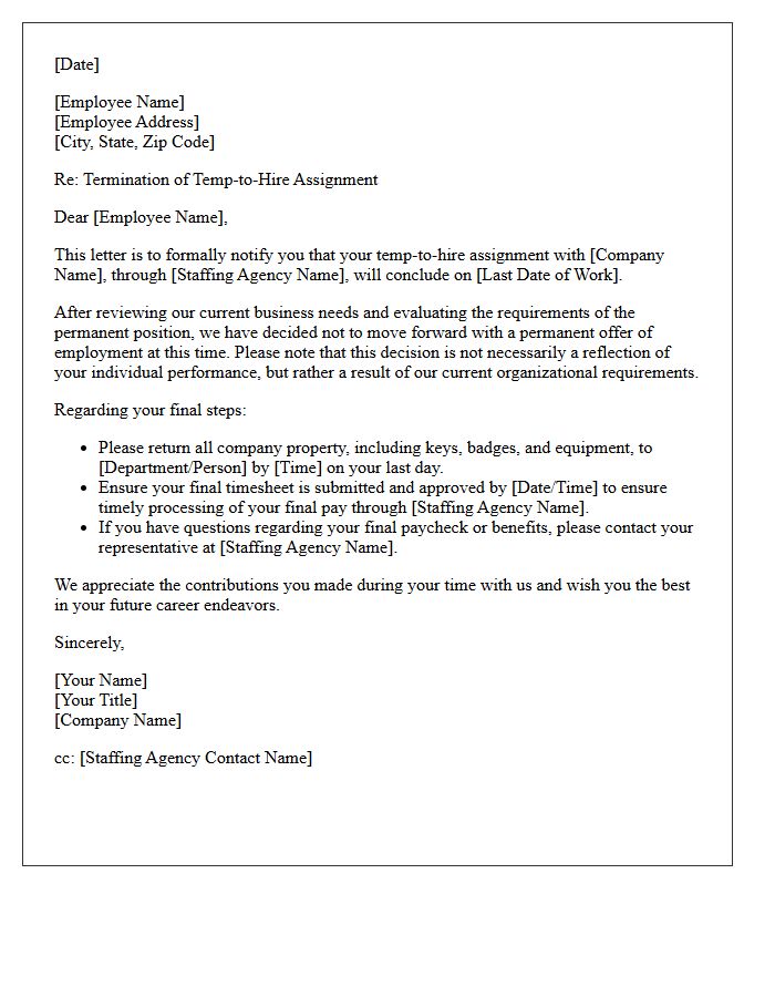Standard Temp-to-Hire Assignment Termination Letter