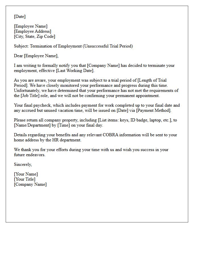 Unsuccessful Trial Period Assignment Termination Letter