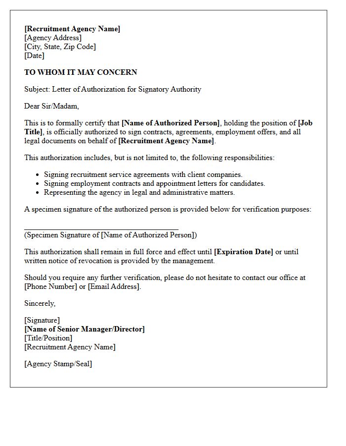 Authorized Signature from the Recruitment Agency Management