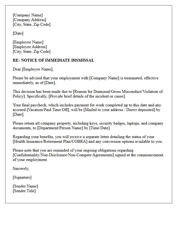 Official Notice of Immediate Dismissal Letter