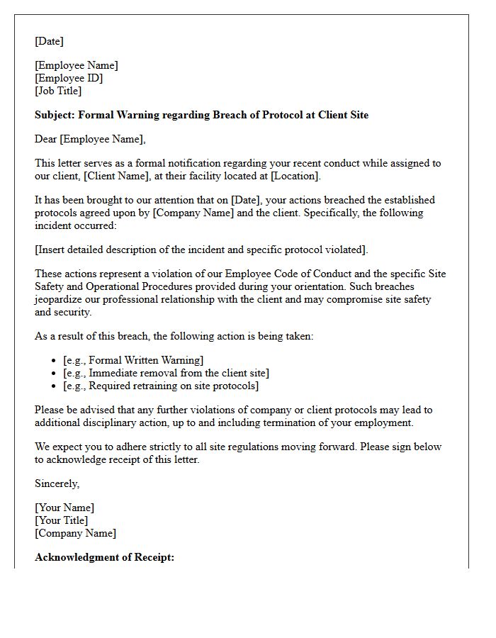 Your Actions at the Client Placement Site Breached Our Protocols