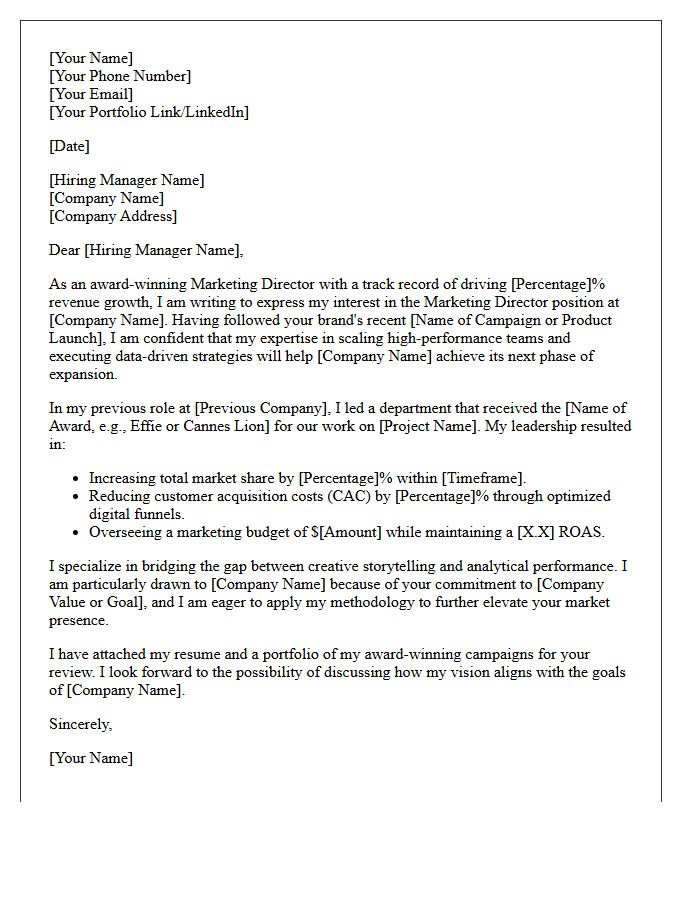 Award Winning Marketing Director Pitch Letter