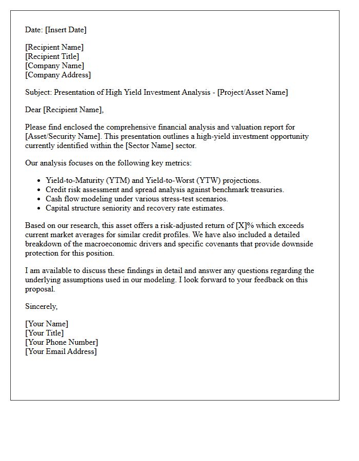 High Yield Financial Analyst Presentation Letter