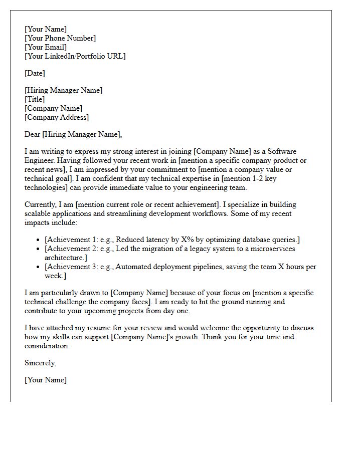 Immediate Impact Software Engineer Speculative Letter