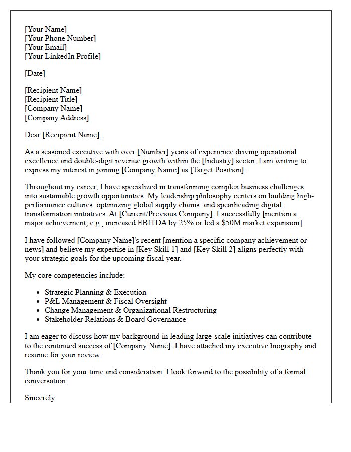 Proven Executive Leadership Candidate Pitch Letter