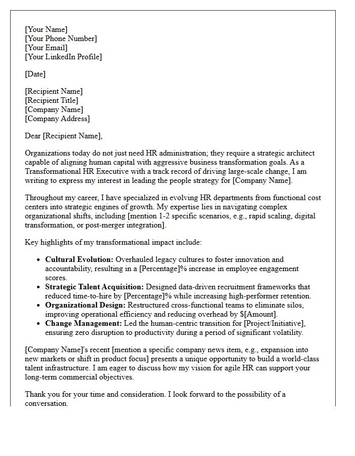 Transformational Human Resources Executive Pitch Letter