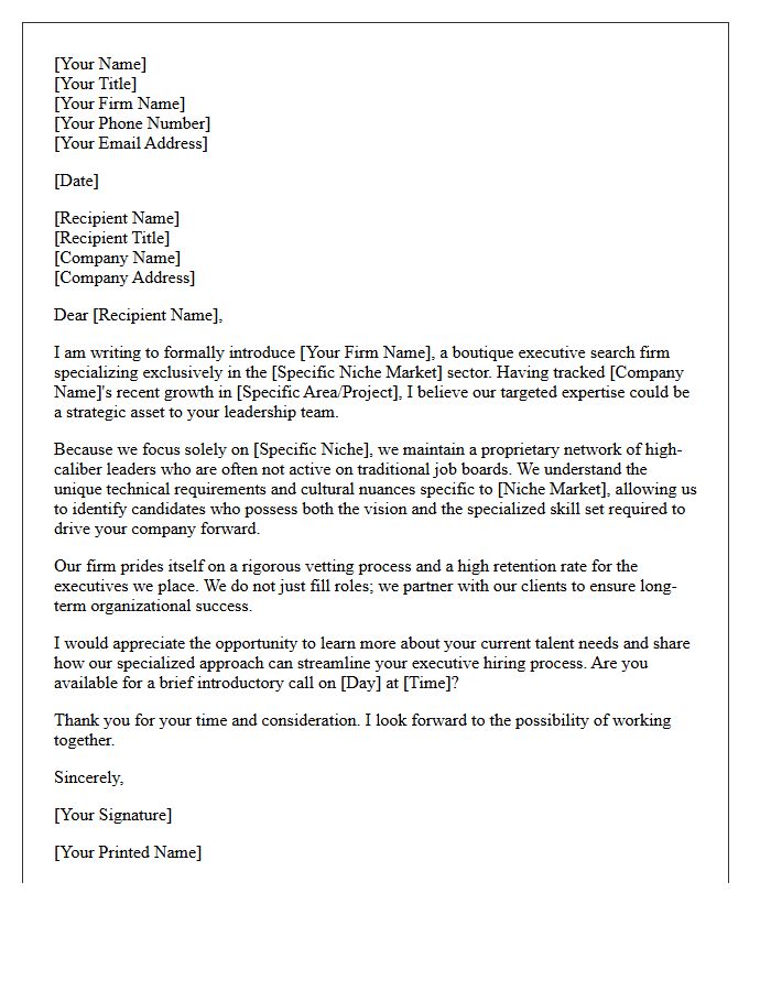 Niche Market Executive Search Introduction Letter