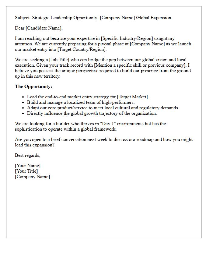 Global Market Entry Recruitment Pitch Letter
