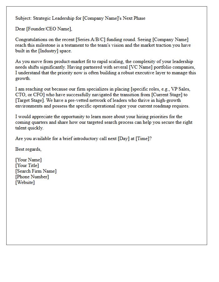 Post-Funding Executive Search Pitch Letter