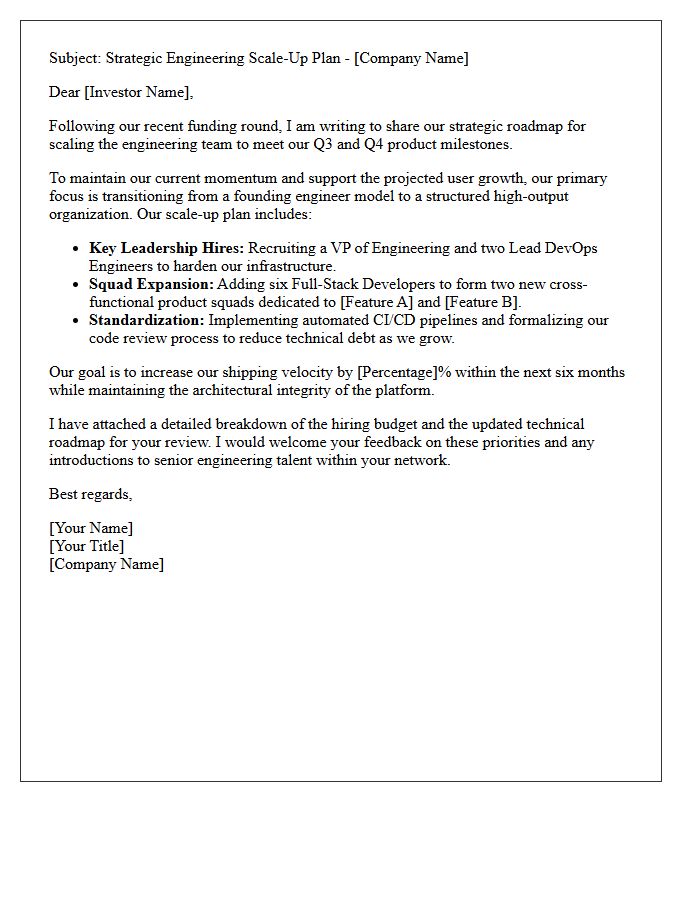 Post-Investment Engineering Team Scale-Up Pitch Letter