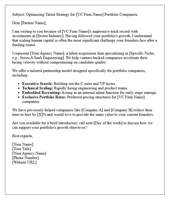 Venture Capital Portfolio Talent Acquisition Pitch Letter