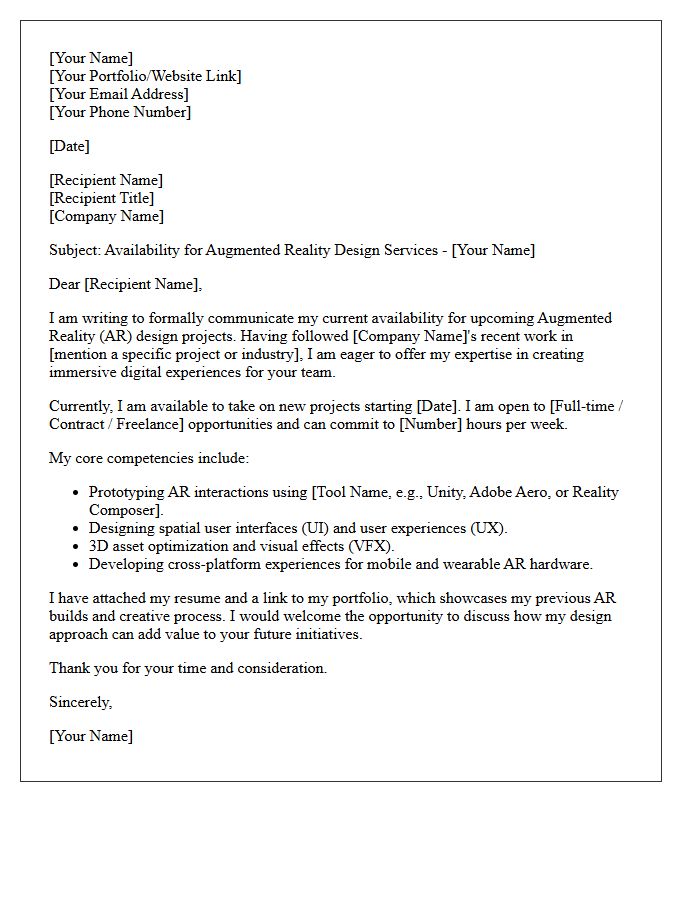 Augmented Reality Experience Designer Availability Letter