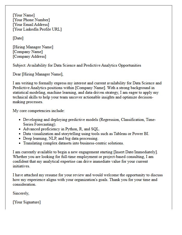 Data Science and Predictive Analytics Specialist Availability Letter