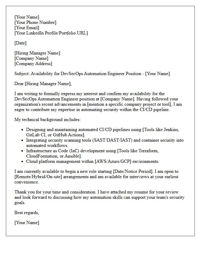 DevSecOps Automation Engineer Availability Letter