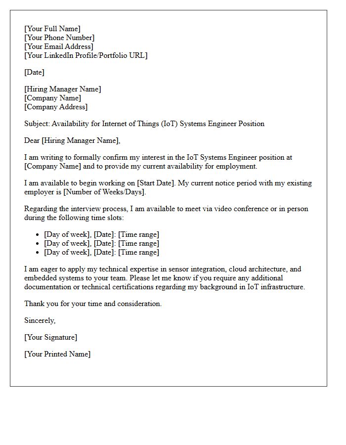 Internet of Things Systems Engineer Availability Letter