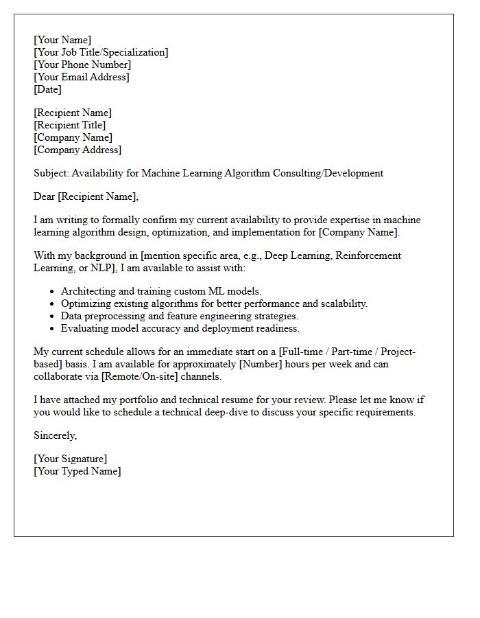 Machine Learning Algorithm Expert Availability Letter