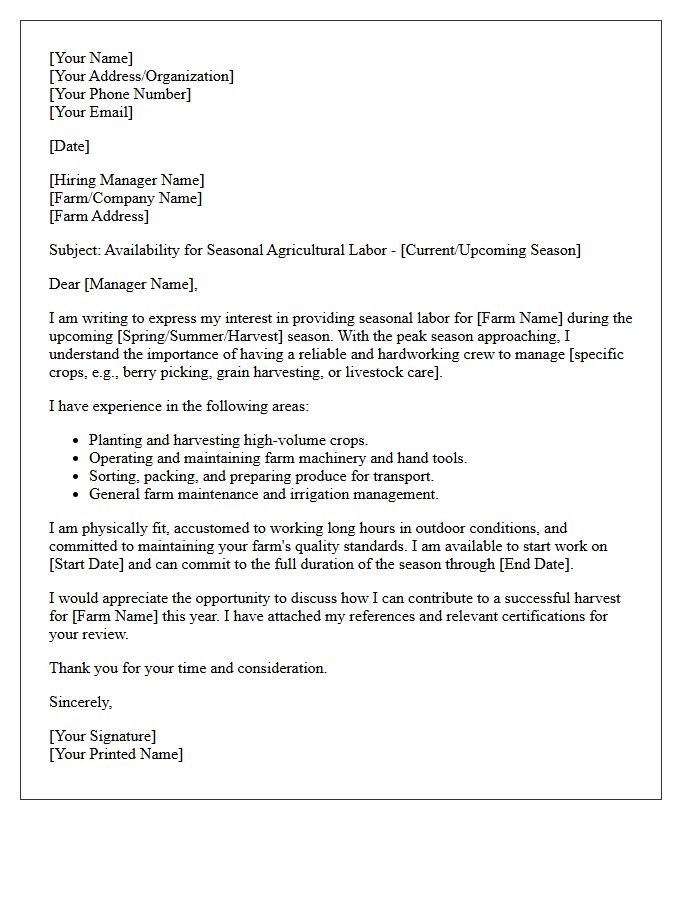 Agriculture and Farming Seasonal Labor Pitch Letter