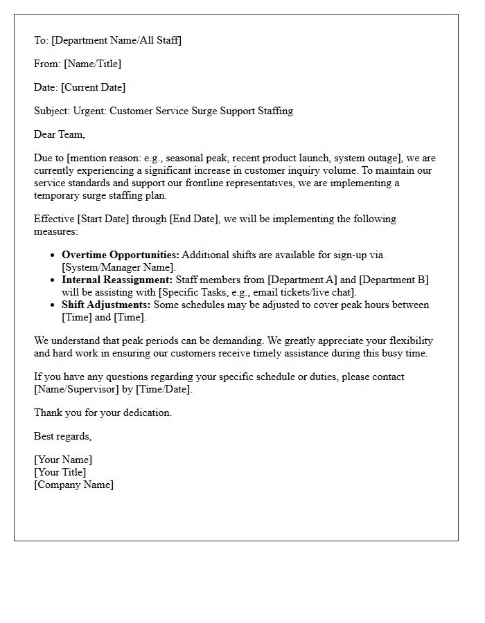 Customer Service Surge Support Staffing Letter