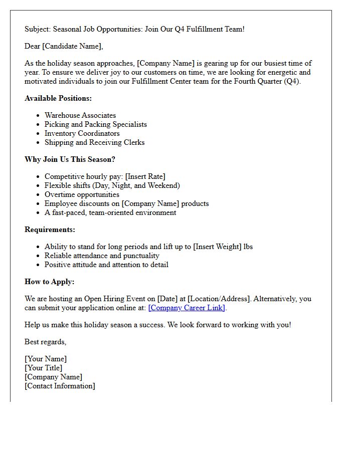 E-Commerce Fourth Quarter Fulfillment Center Hiring Letter