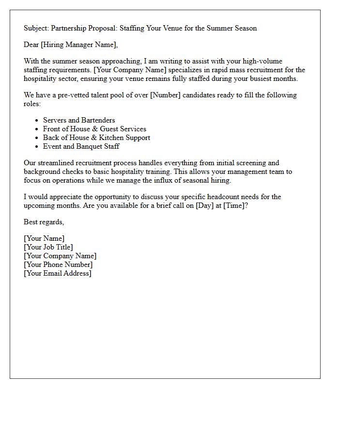 Summer Hospitality Mass Recruitment Pitch Letter