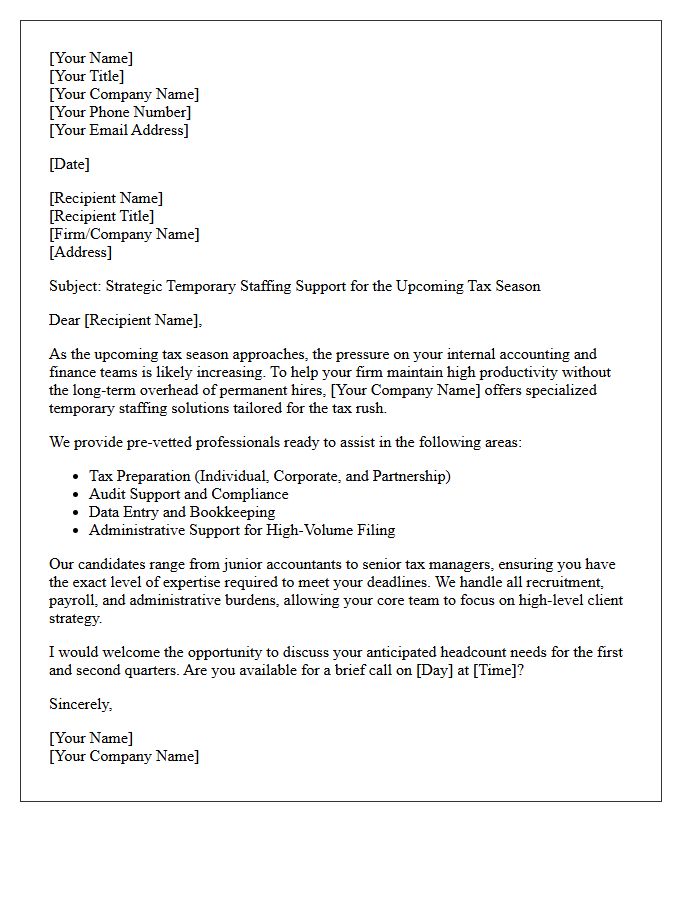 Tax Season Temporary Corporate Staffing Pitch Letter
