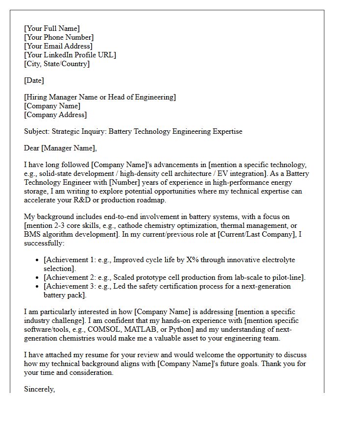Elite Battery Technology Engineer Speculative Letter