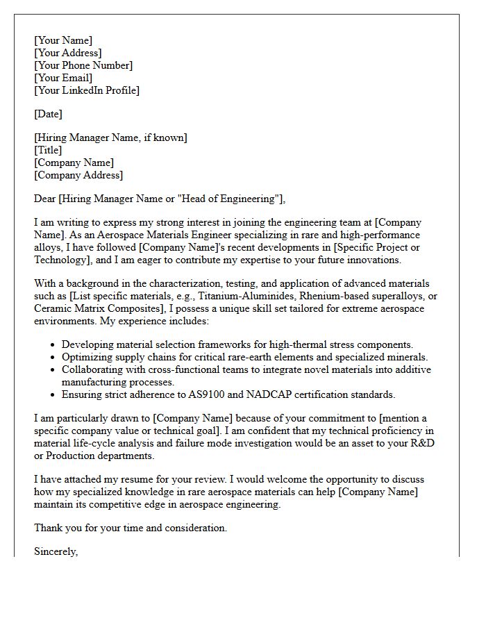 Rare Aerospace Materials Engineer Speculative Letter