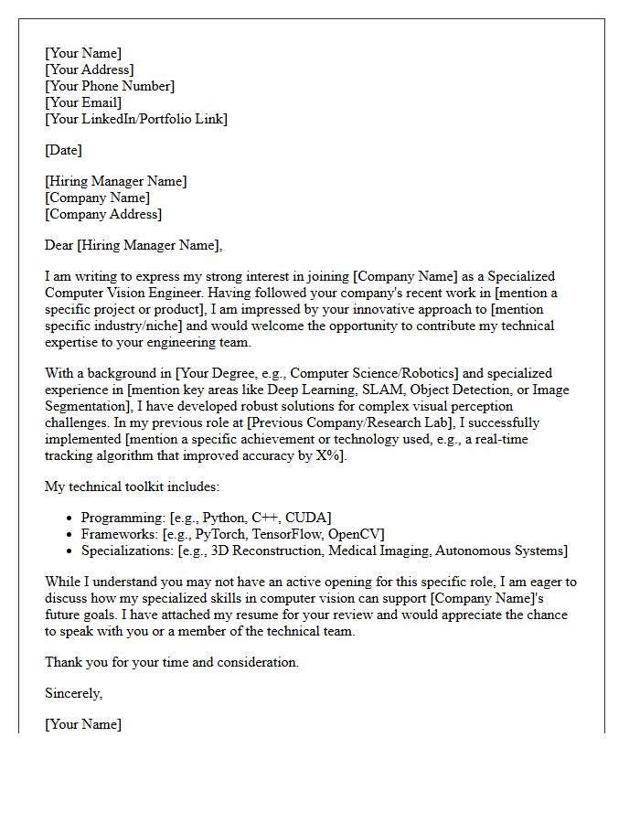 Speculative Candidate Letter For Specialized Computer Vision Engineer