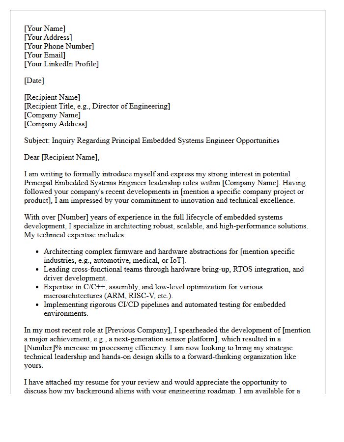 Speculative Introduction Letter For Principal Embedded Systems Engineer