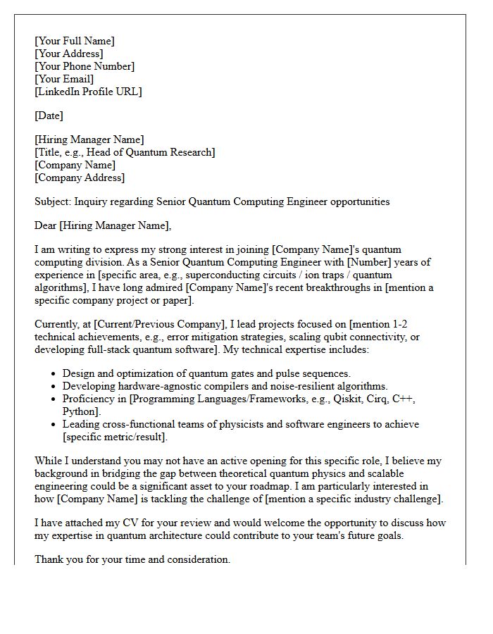 Speculative Letter Highlighting Senior Quantum Computing Engineer