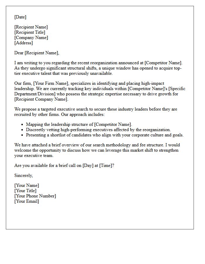 Competitor Reorganization Executive Search Proposal Letter