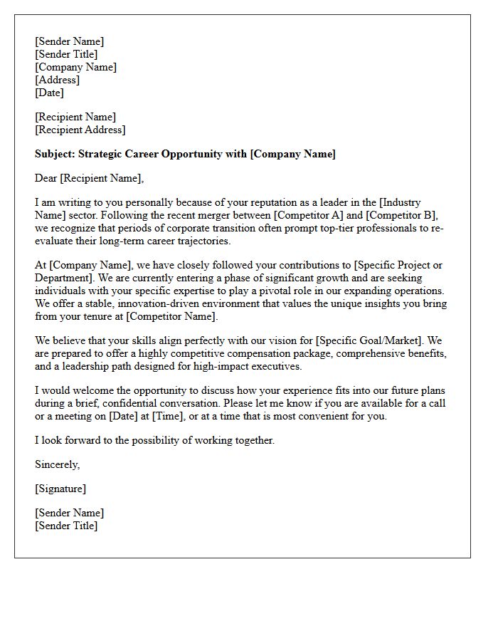 Post-Merger Competitor Key Employee Acquisition Letter