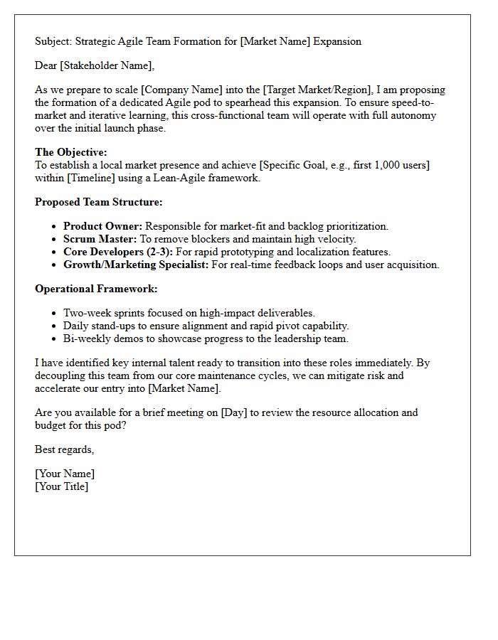 Agile Team Formation Pitch Letter for Startup Market Expansion