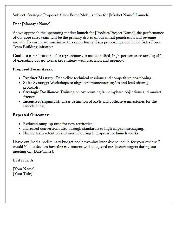 Core Sales Force Team Building Pitch Letter for Market Launch
