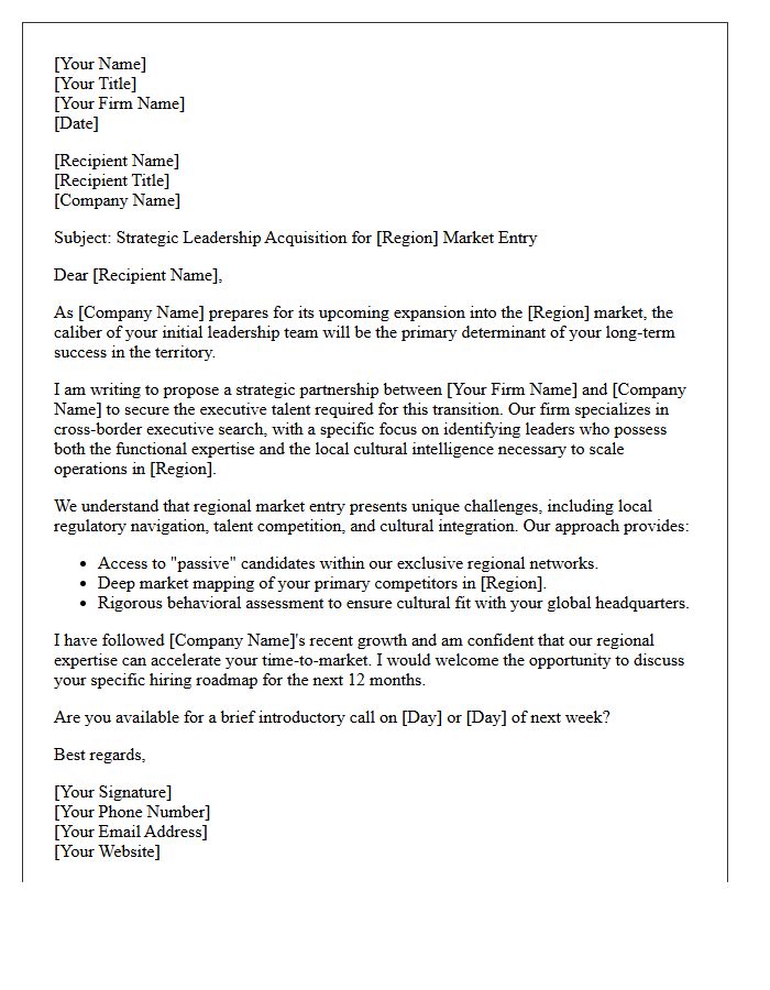 Executive Search Partnership Pitch Letter for Regional Market Entry
