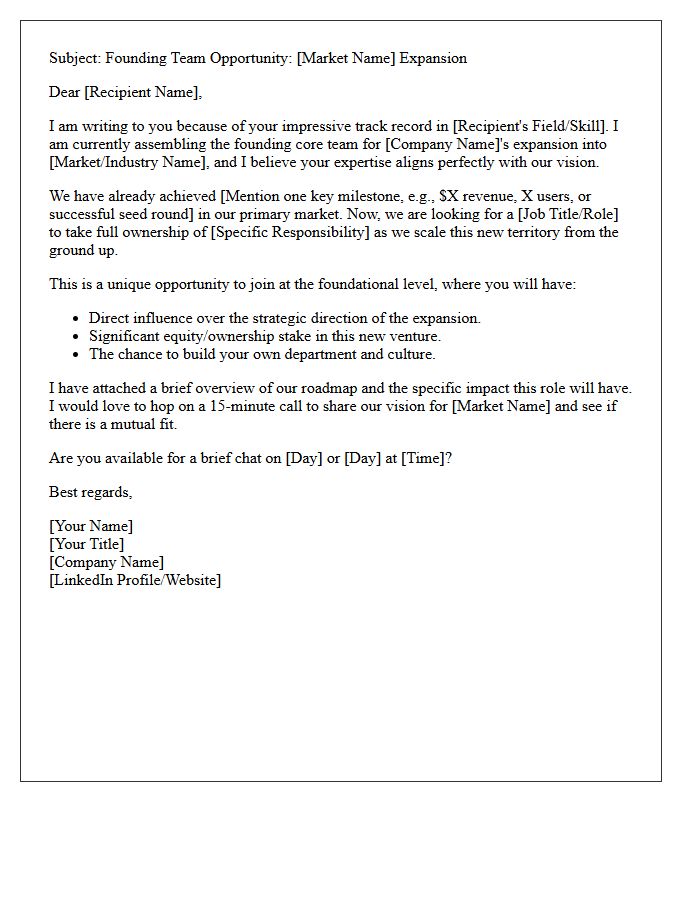 Founding Team Assembly Pitch Letter for New Market Expansion